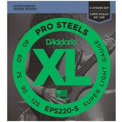 D’Addario EPS220-5 ProSteels 5 String Bass 040 060 075 095 125