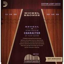 สายกีตาร์โปร่ง D’Addario NB1152 Nickel Bronze Custom Light 011-052