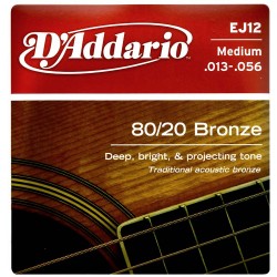 สายกีตาร์โปร่ง D’Addario EJ12 80/20 Medium 013-056