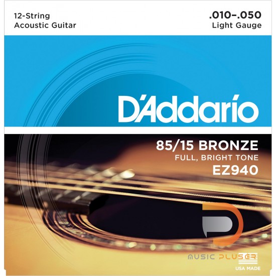 สายกีตาร์โปร่ง D’Addario EZ940 American Bronze 85/15 12 String Light 010-050