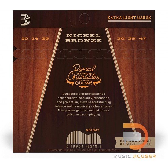 สายกีตาร์โปร่ง D’Addario NB1047 Nickel Bronze Extra Light 010-047