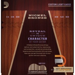 สายกีตาร์โปร่ง D’Addario NB1152 Nickel Bronze Custom Light 011-052