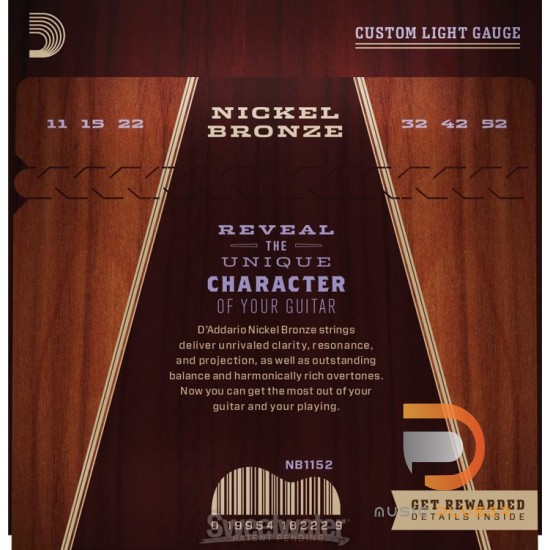 สายกีตาร์โปร่ง D’Addario NB1152 Nickel Bronze Custom Light 011-052