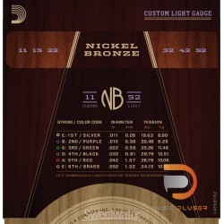 สายกีตาร์โปร่ง D’Addario NB1152 Nickel Bronze Custom Light 011-052