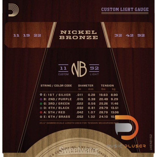 สายกีตาร์โปร่ง D’Addario NB1152 Nickel Bronze Custom Light 011-052