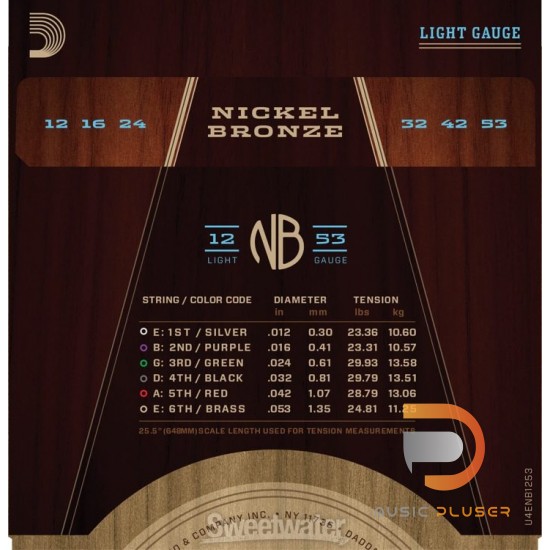 สายกีตาร์โปร่ง D’Addario NB1253 Nickel Bronze Light 012-053 สายกีตาร์โปร่ง D’Addario NB1253 Nickel Bronze Light 012-053