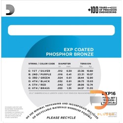 สายกีตาร์โปร่ง D’Addario EXP16 Coated Phosphor Bronze Light 012-053