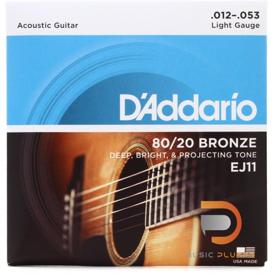 สายกีตาร์โปร่ง D’Addario EJ11 80/20 Bronze Light 012-053