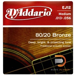 สายกีตาร์โปร่ง D’Addario EJ12 80/20 Medium 013-056