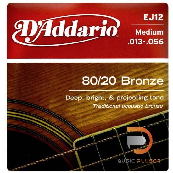 สายกีตาร์โปร่ง D’Addario EJ12 80/20 Medium 013-056