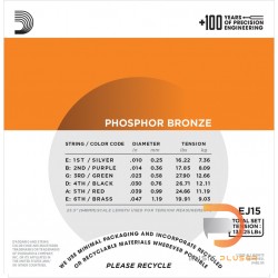 สายกีตาร์โปร่ง D’Addario EJ15 Phosphor Bronze Extra Light 010-047