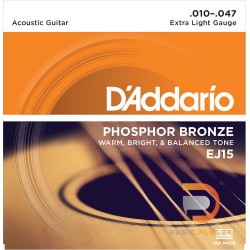 สายกีตาร์โปร่ง D’Addario EJ15 Phosphor Bronze Extra Light 010-047