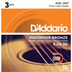 สายกีตาร์โปร่ง D’Addario EJ15-3D Phosphor Bronze Extra Light 010-047