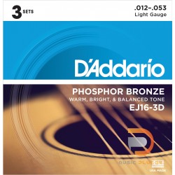 สายกีตาร์โปร่ง D’Addario EJ16-3D Phosphor Bronze Light 012-053