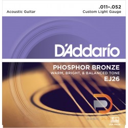สายกีตาร์โปร่ง D’Addario EJ26 Phosphor Bronze Custom Light 011-052
