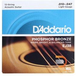 สายกีตาร์โปร่ง D’Addario EJ38 Phosphor Bronze 12-String/Light 010-047