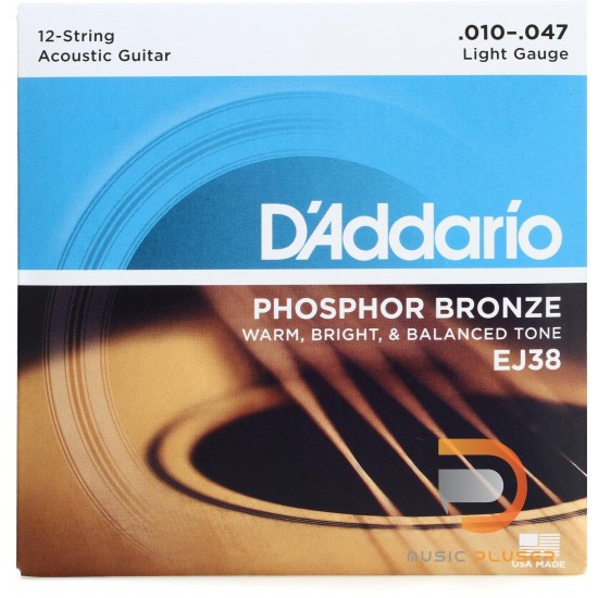 สายกีตาร์โปร่ง D’Addario EJ38 Phosphor Bronze 12-String/Light 010-047