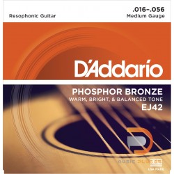 สายกีตาร์โปร่ง D’Addario EJ42 Phosphor Bronze Resophonic Guitar 016-056