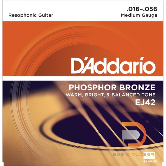 สายกีตาร์โปร่ง D’Addario EJ42 Phosphor Bronze Resophonic Guitar 016-056