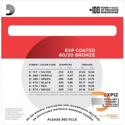 สายกีตาร์โปร่ง D’Addario EXP12 Coated 80/20 Bronze Medium 013-056