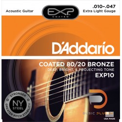 สายกีตาร์โปร่ง D’Addario EXP10 Coated 80/20 Bronze Extra Light 010-047