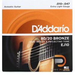 สายกีตาร์โปร่ง D’Addario EJ10 80/20 Bronze Extra Light 010-047