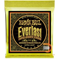 สายกีตาร์โปร่ง Ernie Ball Everlast Coated 80/20 Bronze Extra Light 010-050