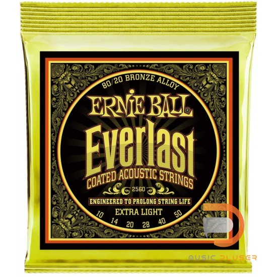 สายกีตาร์โปร่ง Ernie Ball Everlast Coated 80/20 Bronze Extra Light 010-050