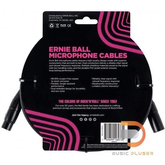 Ernie Ball MICROPHONE CABLE 25FT XLR Black Ernie Ball MICROPHONE CABLE 25FT XLR Black