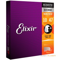 Elixir Acoustic Guitar Strings 8020 Bronze NanoWeb Coating Antirust Extra Light 010 – 047