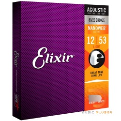 Elixir Acoustic Guitar Strings 8020 Bronze NanoWeb Coating Antirust Light 012 – 053