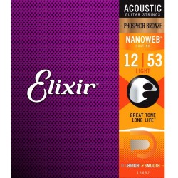 Elixir Acoustic Guitar Strings Phosphor Bronze NanoWeb Coating Antirust Light 012 – 053