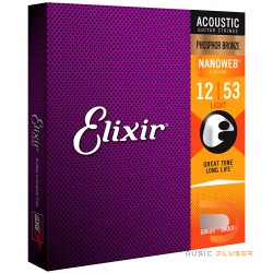Elixir Acoustic Guitar Strings Phosphor Bronze NanoWeb Coating Antirust Light 012 – 053