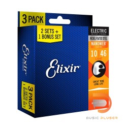 Elixir Nanoweb Electric Guitar Strings, Light (10-46) 3-Pack