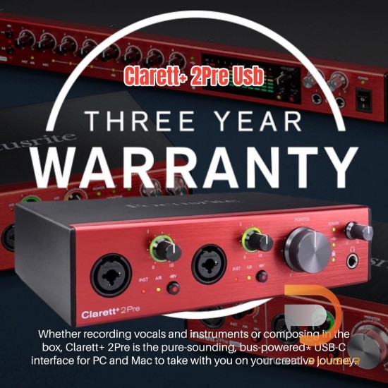 Focusrite CLARETT+ 2Pre | ออดิโอ อินเตอร์เฟส PURE-SOUNDING 10-IN / 4-OUT AUDIO INTERFACE FOR THE RECORDING ARTIST Focusrite CLARETT+ 2Pre | ออดิโอ อินเตอร์เฟส PURE-SOUNDING 10-IN / 4-OUT AUDIO INTERFACE FOR THE RECORDING ARTIST