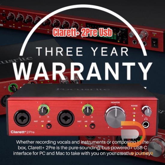 Focusrite CLARETT+ 2Pre | ออดิโอ อินเตอร์เฟส PURE-SOUNDING 10-IN / 4-OUT AUDIO INTERFACE FOR THE RECORDING ARTIST Focusrite CLARETT+ 2Pre | ออดิโอ อินเตอร์เฟส PURE-SOUNDING 10-IN / 4-OUT AUDIO INTERFACE FOR THE RECORDING ARTIST