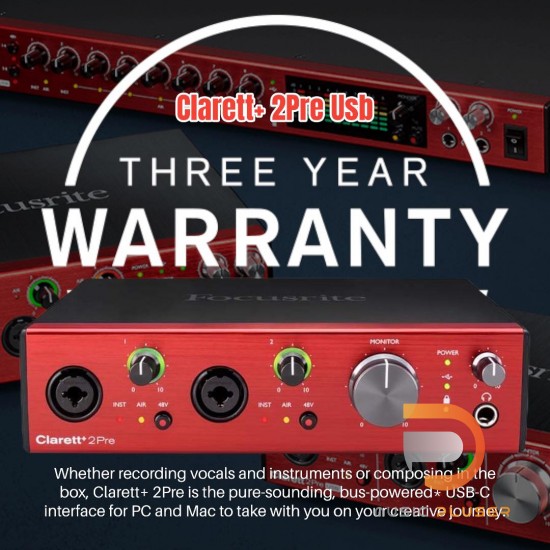 Focusrite CLARETT+ 2Pre | ออดิโอ อินเตอร์เฟส PURE-SOUNDING 10-IN / 4-OUT AUDIO INTERFACE FOR THE RECORDING ARTIST