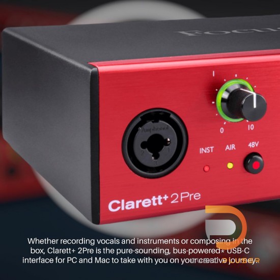 Focusrite CLARETT+ 2Pre | ออดิโอ อินเตอร์เฟส PURE-SOUNDING 10-IN / 4-OUT AUDIO INTERFACE FOR THE RECORDING ARTIST