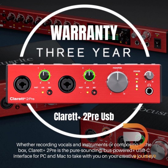 Focusrite CLARETT+ 2Pre | ออดิโอ อินเตอร์เฟส PURE-SOUNDING 10-IN / 4-OUT AUDIO INTERFACE FOR THE RECORDING ARTIST