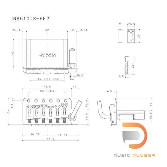 GOTOH Tremolo Unit NS510TS-FE2 Steel Saddle Narrow Spacing 10.5mm