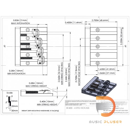 Hipshot KickAss 4 String Bass Bridge Black