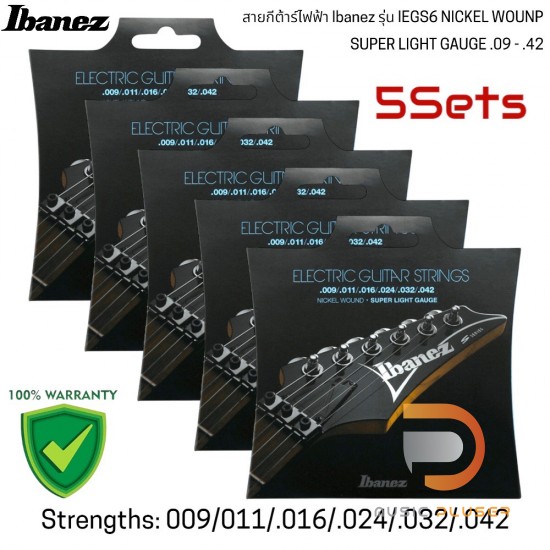 สายกีต้าร์ไฟฟ้า Ibanez รุ่น IEGS6 NICKEL WOUNP SUPER LIGHT GAUGE .09 - .42 สายกีต้าร์ไฟฟ้า Ibanez รุ่น IEGS6 NICKEL WOUNP SUPER LIGHT GAUGE .09 - .42