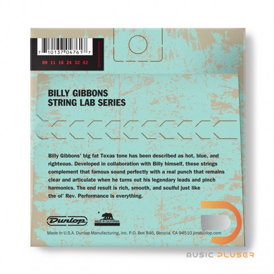 DUNLOP BILLY GIBBONS CUSTOM REV WILLY'S GUITAR STRINGS 09-42 RWN0942