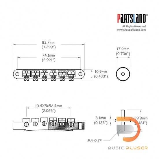 Partsland ABR Style Classic Tune-O-Matic LP Bridge LP35BRD Partsland ABR Style Classic Tune-O-Matic LP Bridge LP35BRD